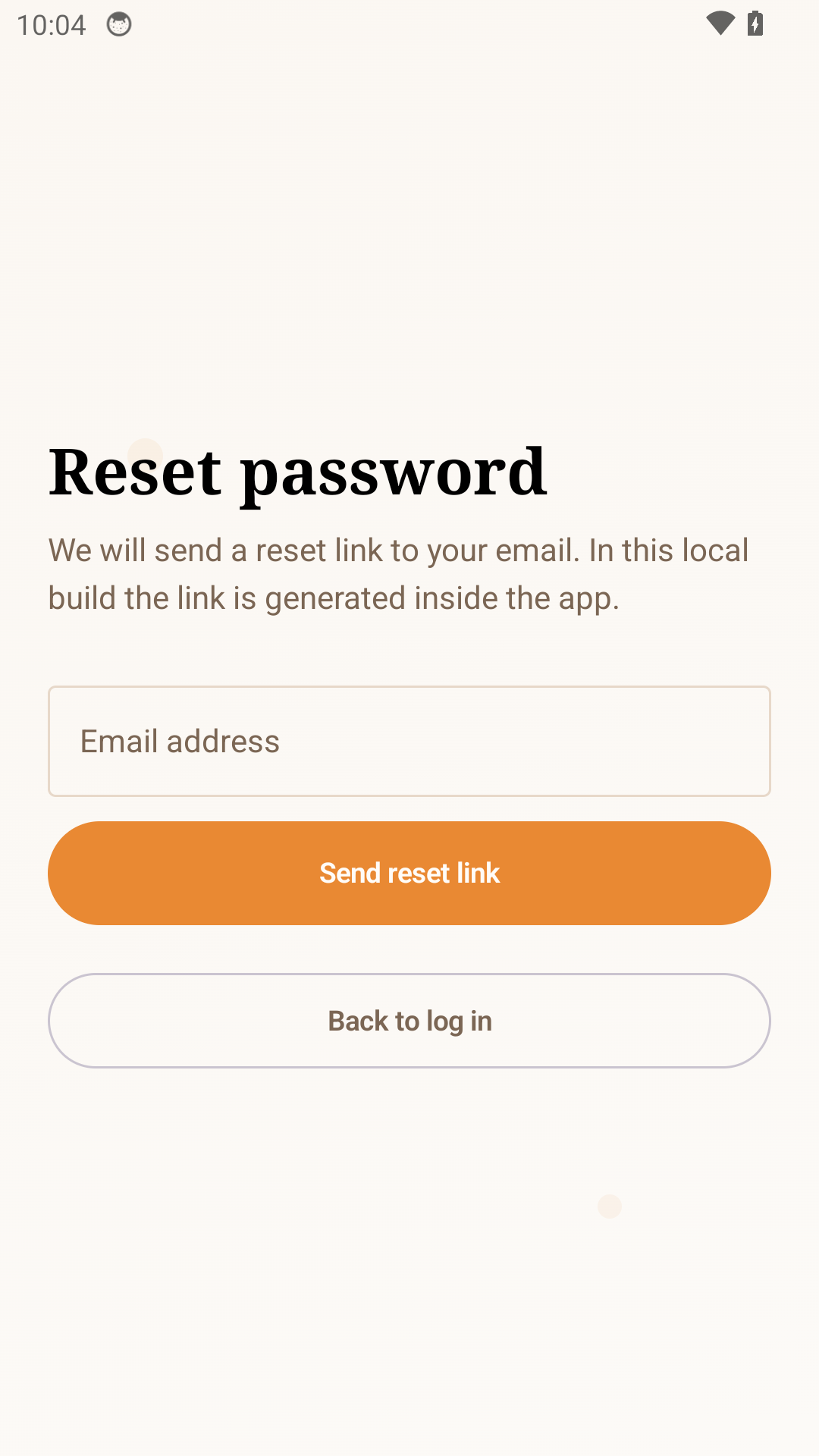 Reset password screen